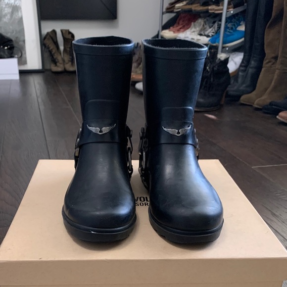 Zadig & Voltaire Rubber Biker Boots Black Sz 38 - Picture 2 of 6